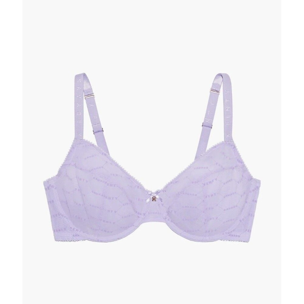 NWT Savage X Fenty Flocked Logo Unlined Demi Bra Purple Lavender 40DDD Underwire